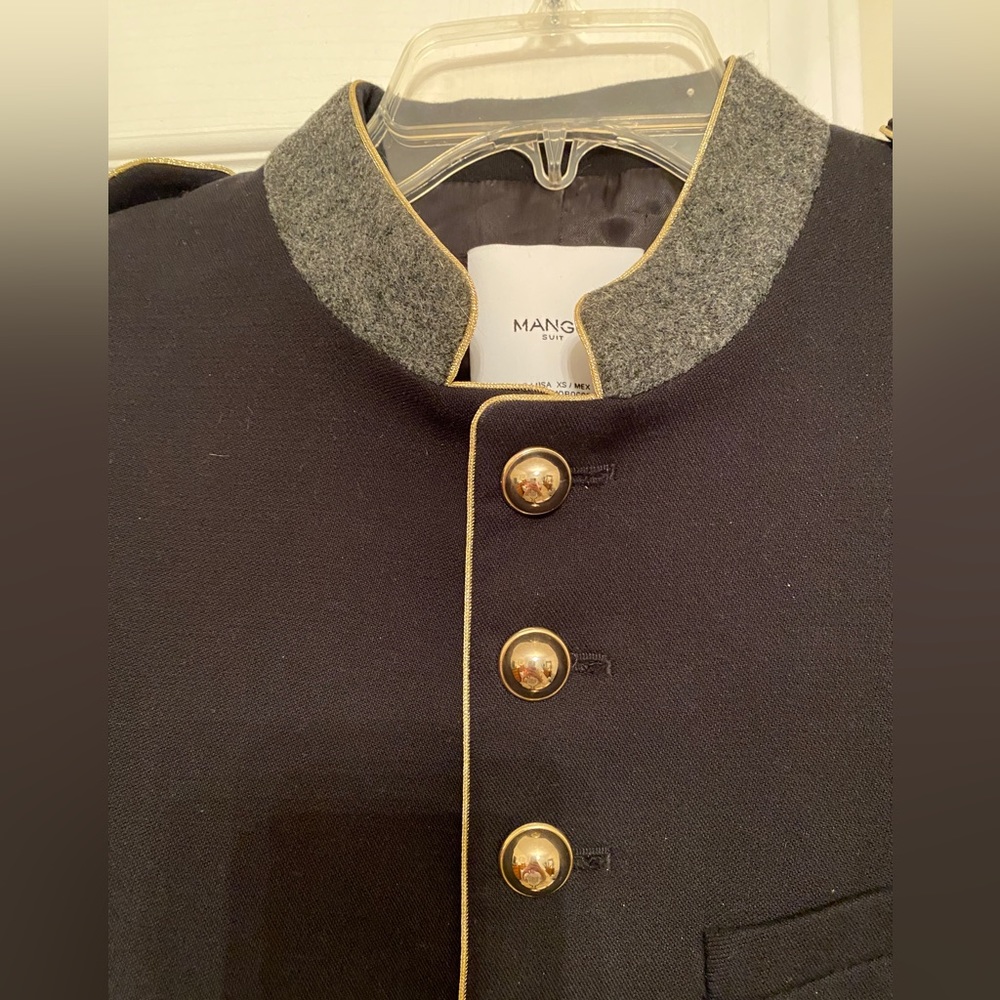 MANGO Navy Military Coat With Mandarin Collar - Picture 4 of 5